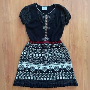 Hanna Andersson Black, White & Red Knit Patterned Dress